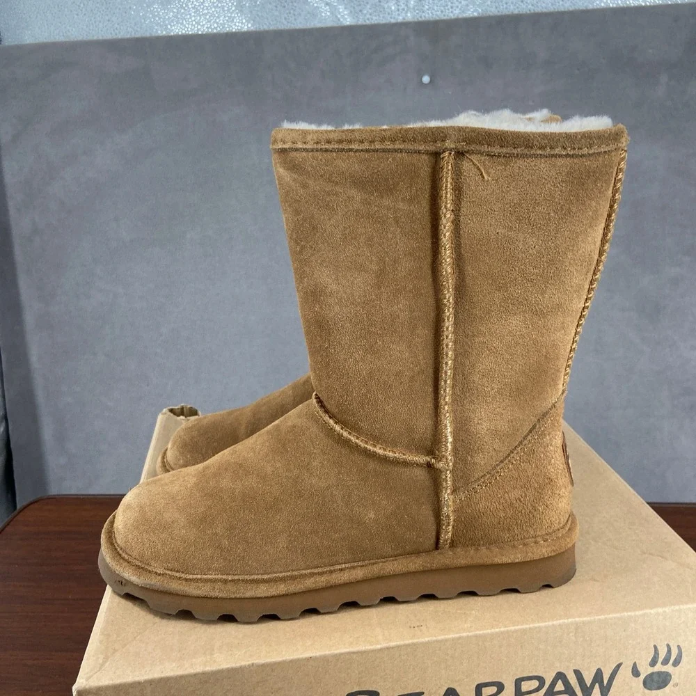 Bearpaw Elle Short Boots Hickory II Suede Sheepskin 1962W Women 7